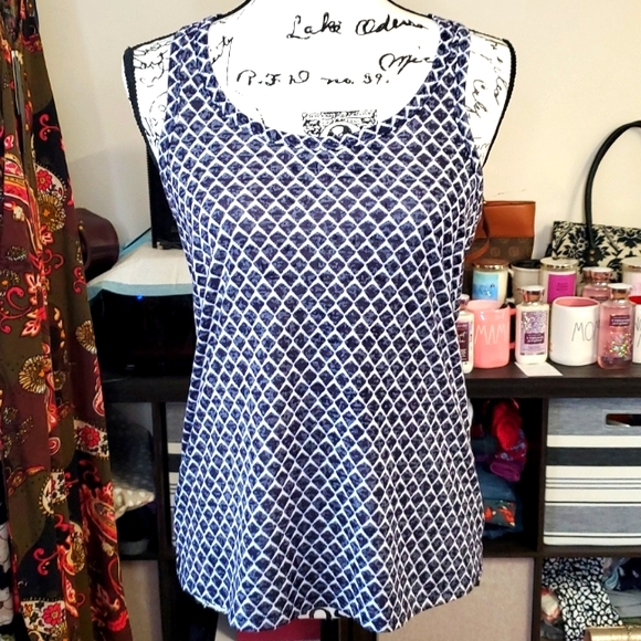 Ann Taylor Loft razer back top blue & white - Picture 1 of 3